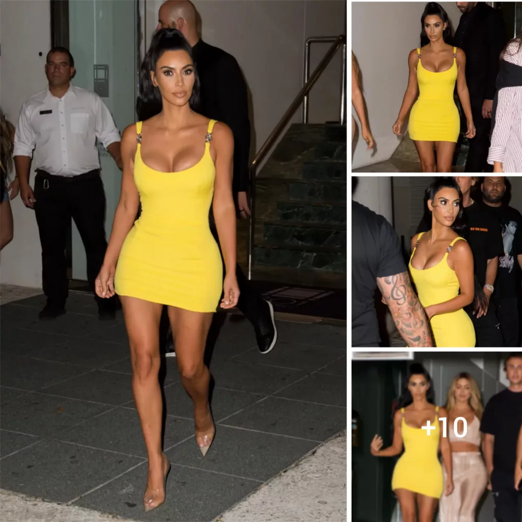 “Sunshine Vibes: Kim Kardashian Stuns in ’90s Vintage Versace Dress on Miami Night Out”